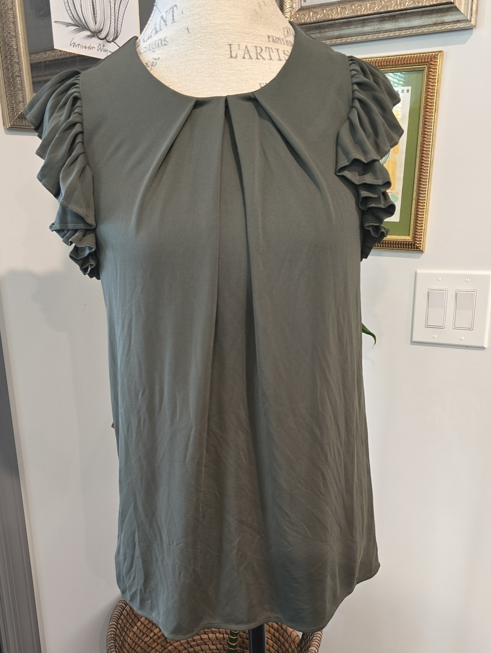 Ann Taylor Olive Ruffle Sleeve Blouse